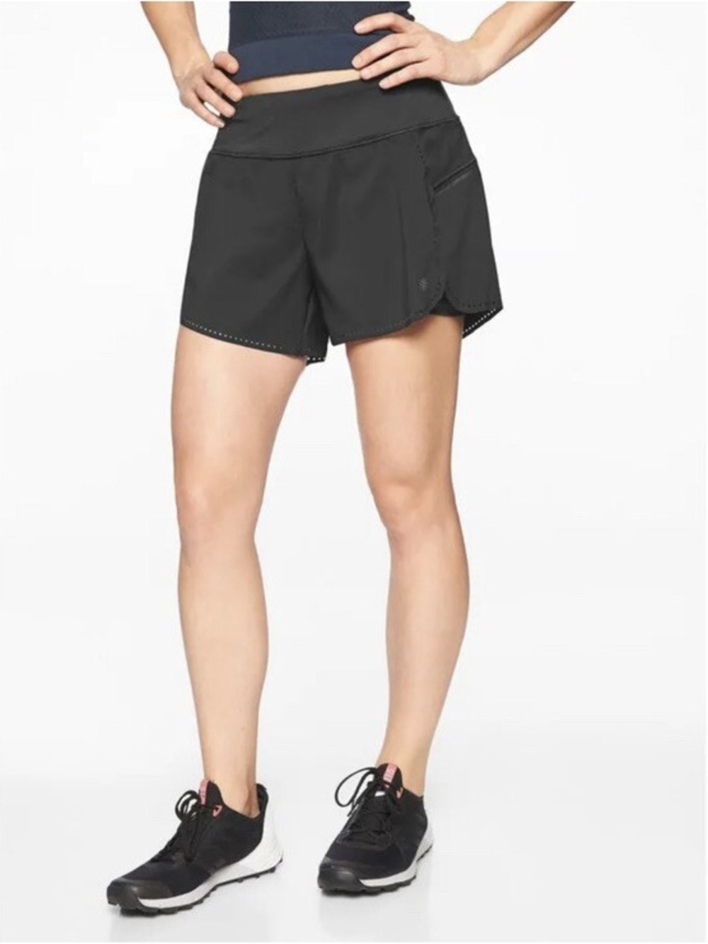 ATHLETA Laser Run Shorts Black Women's Athletic Shorts with Laser-Cut Hem XS